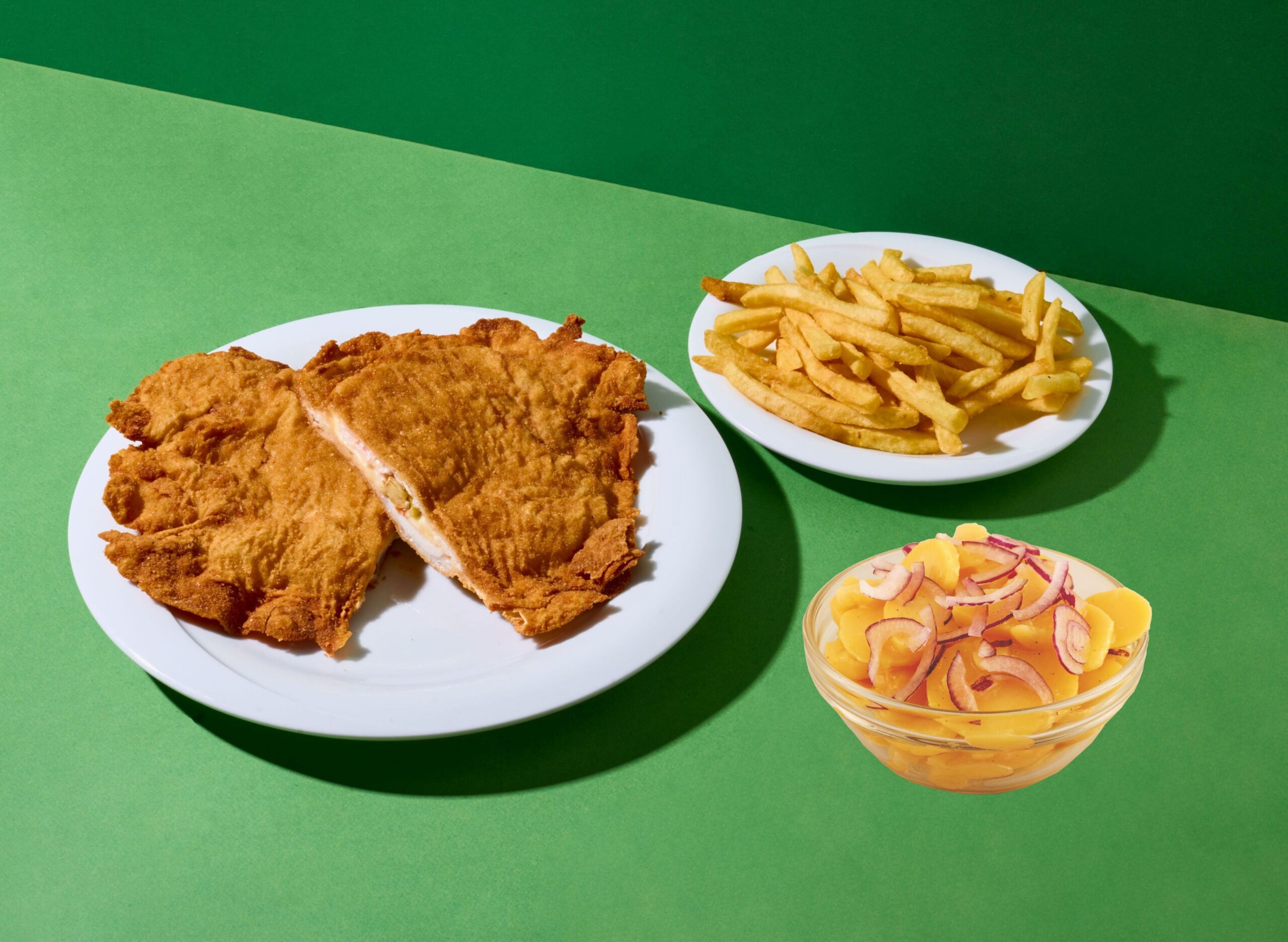 Wochenmenü 4: Sur Cordon Bleu vom Schwein mit Pommes & Salat